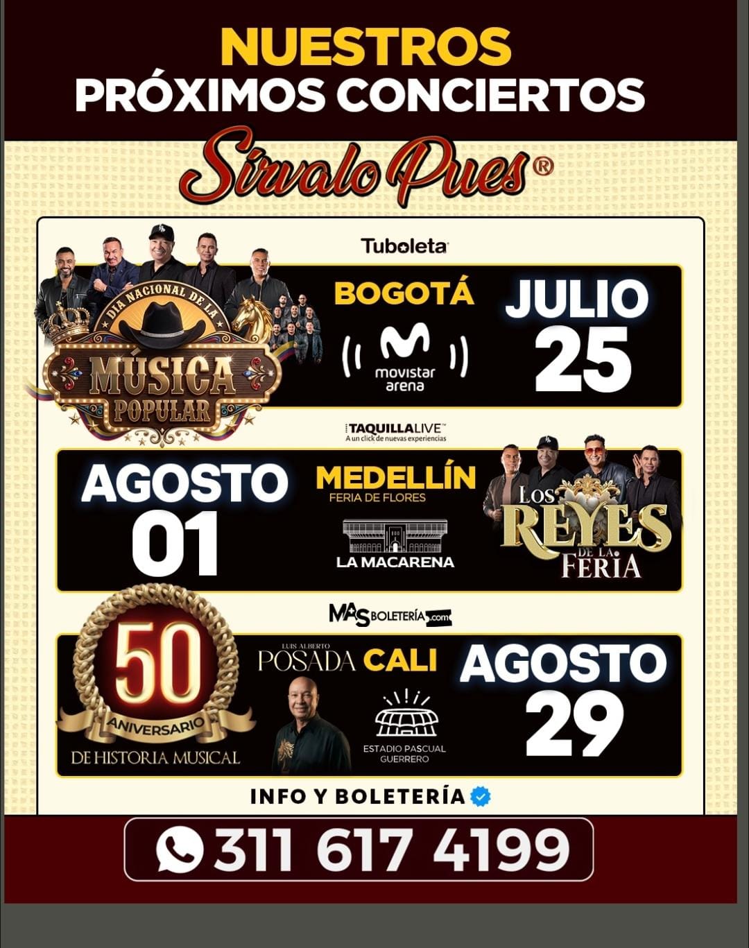 Comienza la cuenta regresiva Día Nacional de la Música Popular, Sírvalo Pues de Feria en Medellín y la gira 50 años de Luis Alberto Posada