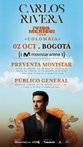 CARLOS RIVERA REGRESA A COLOMBIA CON ¡VIDA MÉXICO! TOUR EL ARTISTA MEXICANO SE PRESENTARÁ EL PRÓXIMO 2 DE OCTUBRE EN EL MOVISTAR ARENA DE BOGOTÁ. 