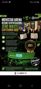 Movistar Arena recibe certificación Oro por su gestión de residuos y sostenibilidad