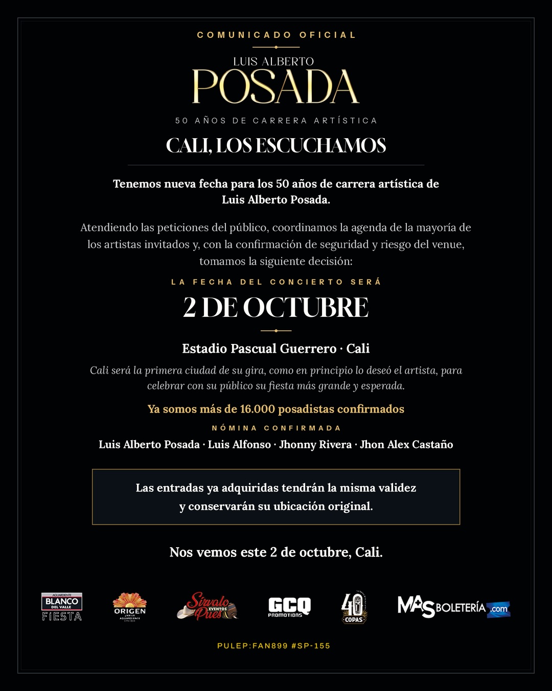 Cali, los escuchamos: Luis Alberto Posada ya tiene nueva fecha para celebrar sus 50 años de historia musical